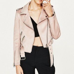 Zara pink faux suede biker jacket
